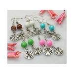 Mixed Retro Tibetan Swirl & Glass Bead Dangle Earrings