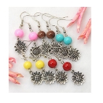 Retro Tibetan Sunflower & Glass Bead Dangle Earrings