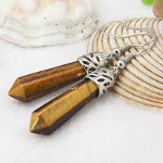 Reticulated Silver Tone Dangle Earrings ~ Tigers Eye