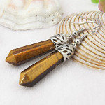 Reticulated Silver Tone Dangle Earrings ~ Tigers Eye