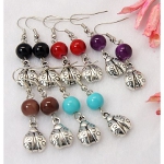 Mixed Retro Tibetan Silver Lady Bug & Glass Bead Earrings