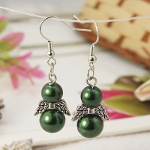 Pearl Bead Holiday Angel Dangle Earrings ~ Forest Green