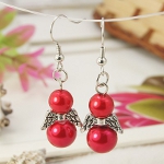 Pearl Bead Holiday Angel Dangle Earrings ~ Crimson Red
