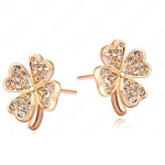 18K Gold Plate Austrian Crystal Clover Shamrock Earrings