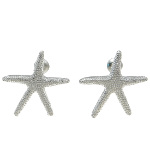 Silver Tone Metal Relief Starfish Marine Ocean Earrings