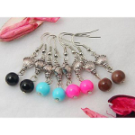 Mixed Retro Tibetan Silver Victorian Scallop Glass Bead Earrings