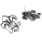 Antiqued Silver Tone Fleur de Lis Mardi Gras Rhinestone Earrings