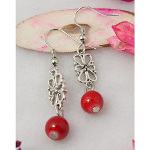 Retro Tibetan Silver Stylized Blossom & Red Bead Earring