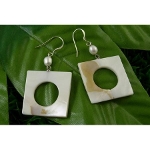 Genuine Lustrous White Shell Dangle Earrings ~ Square