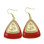 Modern Gold Filigree & Rhinestone Red Enamel Earrings