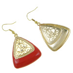 Modern Gold Filigree & Rhinestone Red Enamel Earrings