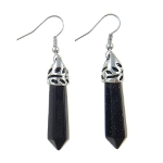 Reticulated Silver Tone Dangle Earrings ~ Blue Goldstone