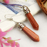 Reticulated Silver Tone Dangle Earrings ~ Goldstone