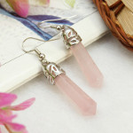 Reticulated Silver Tone Dangle Earrings ~ Pink Quartz