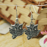 Tibetan Silver Figural Owl Dangle Earrings