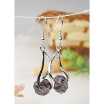 Sleek Modern Silver Tone & Faceted Amethyst Glass Bead Earrings