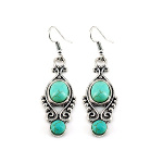 Turquoise Cab Zinc Filigree Beaded Dangle Earrings