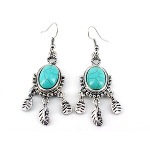 Turquoise Cab Zinc Southwest Feathers Dangle Earrings