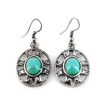 Turquoise Cab Zinc Reticulated Spokes Dangle Earrings