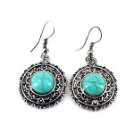 Turquoise Cab Zinc Round Filigree Beaded Dangle Earrings