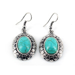 Turquoise Cab Zinc Filigree Swirl Dangle Earrings