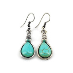 Turquoise Tear Drop Cab Zinc Simple Dangle Earrings