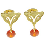 18K Gold Plate Art Deco Fox & Ruby CZ Dangle Earrings