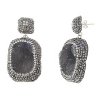 Large Sterling Silver Gray Druzy & Marcasite CZ Earrings