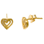 Sterling Silver Vermeil Gold Plate White CZ Heart Stud Earrings