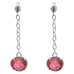 Sterling Silver Chain Drop Faceted Fuchsia CZ Stone Earrings