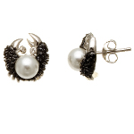 Sterling Silver Black CZ & Pearl Figural Crab Stud Earrings