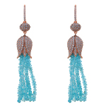 Rose Gold on Sterling Aqua Seed Bead & Tulip Tassel Earrings