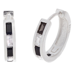 Sterling Silver Black & White CZ Channel Hoop Earrings