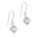 Sterling Silver Tiffany Set Faceted CZ Crystal Dangle Earrings