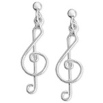 Sterling Silver Music Note Treble Clef Dangle Earrings