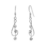 Sterling Silver Music Note Treble Clef Dangle CZ Earrings