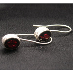 Artist-Crafted Sterling Silver & Oval Garnet Dangle Earrings