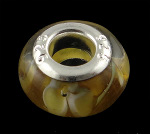 Amber Cased Glass White Trillium Flower Blossom Bead