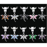 Mixed Silver Tone Dragonfly Charm Pendants with Acrylic Cabs