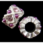 Tibetan Silver & Violet Rhinestone Beads European Spacer Bead