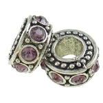 Tibetan Silver & Amethyst Rhinestone European Spacer Bead