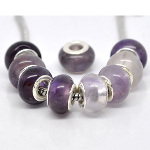 Genuine Amethyst Gemstone Silver Plated European Bracelet Bead