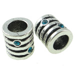 Tibetan Silver Ribbed Barrel Spacer Bead Rhinestone ~ Azure