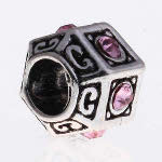 Tibetan Silver Bas Relief Pink Rhinestone Spacer Bead