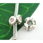 Tibetan Silver Pink Rhinestone European Spacer Bead