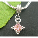 Tibetan Silver Pink Rhinestone European Dangle Charm Bead