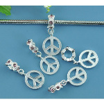Tibetan Silver Purple Rhinestone Peace Sign European Charm Bead