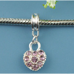 Tibetan Silver Purple Rhinestone European Bead Heart Charm