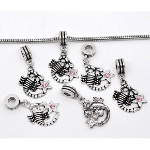 Tibetan Silver Zodiac Sorpion Pink Rhinestone Dangle Charm Bead