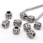 Tibetan Silver Geometric Barrel Purple Rhinestone Spacer Bead
